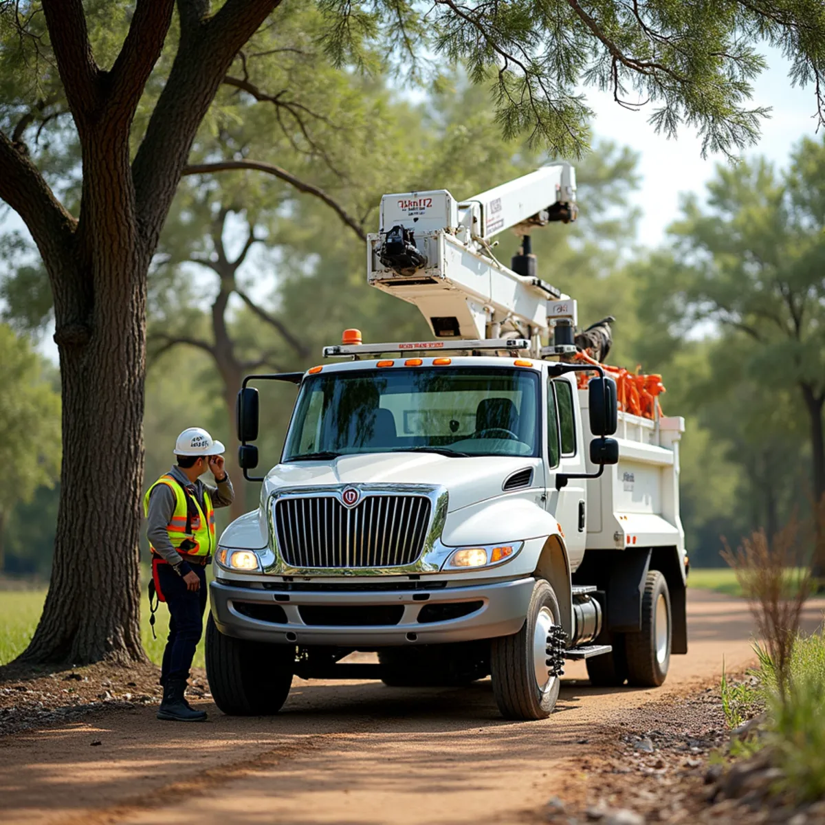 Modern fleet of commercial tree service trucks and chipping equipment
