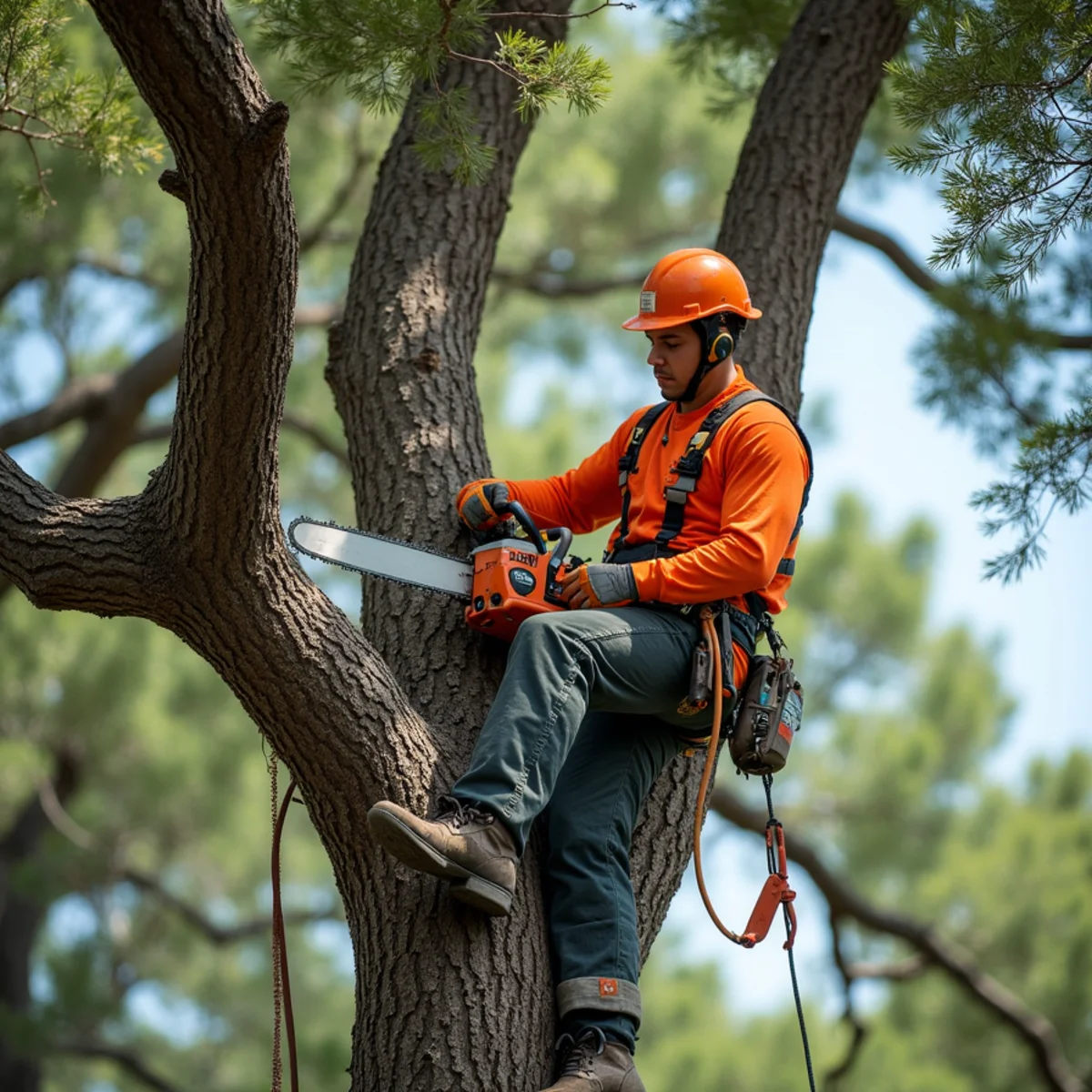 Specialized rigging equipment for prepare trees for storm