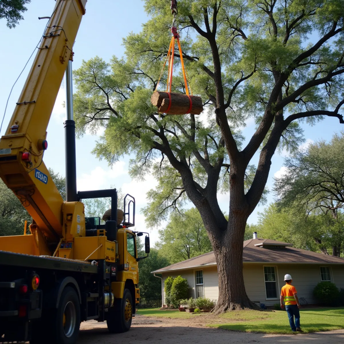 Specialized rigging equipment for tree fell on house austin