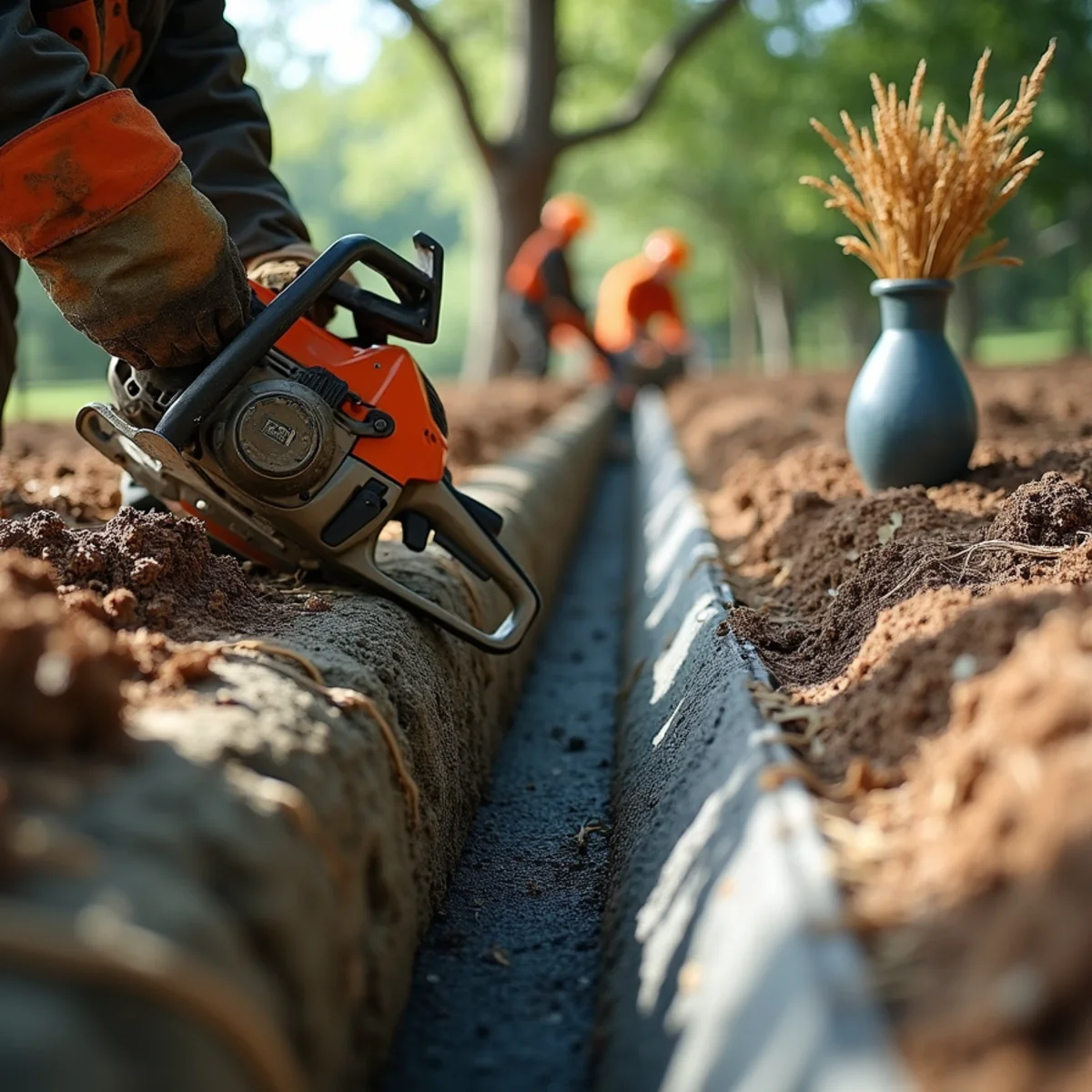 Clean lawn and restored property after tree roots foundation austin