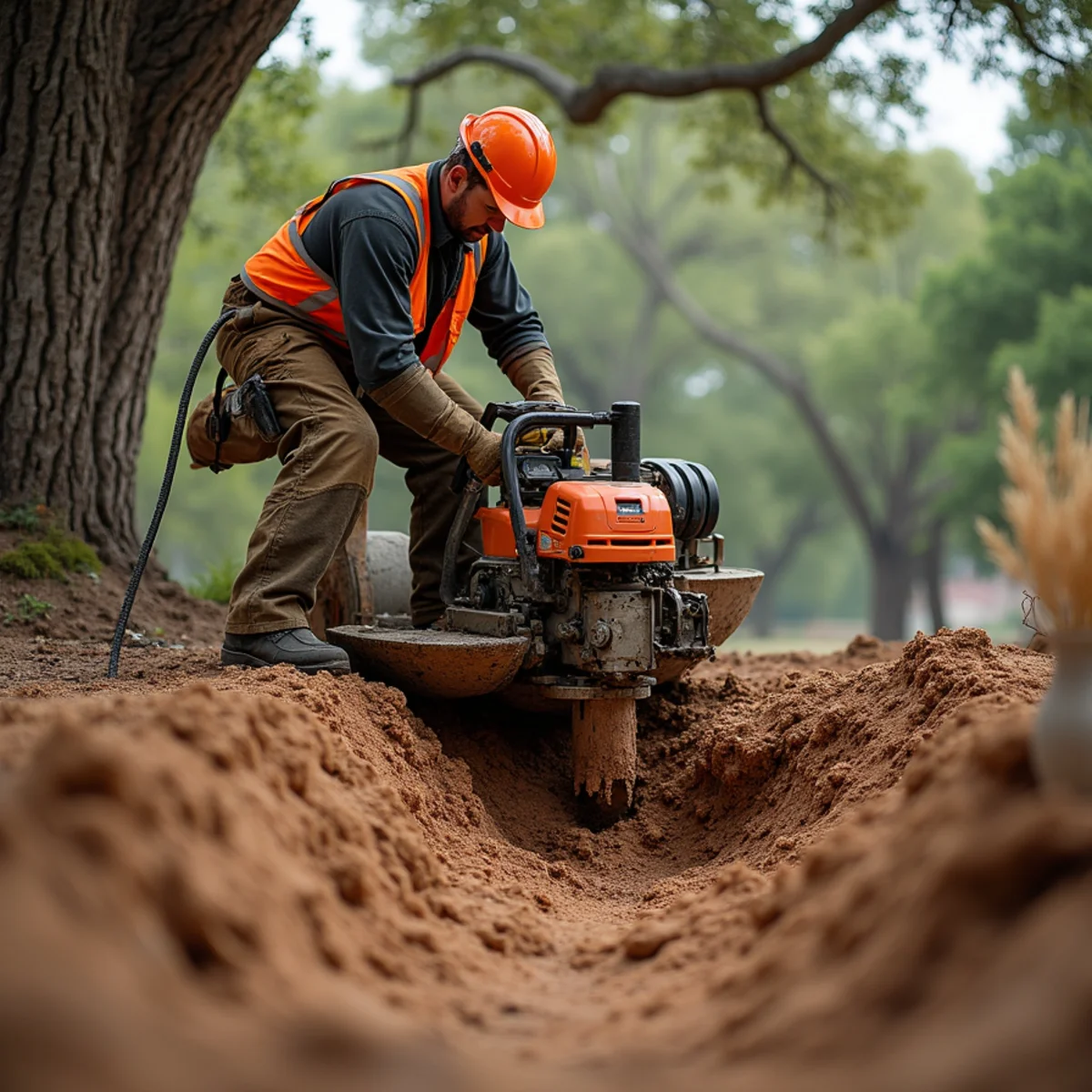 Stump grinding and clean backfill on Bastrop property