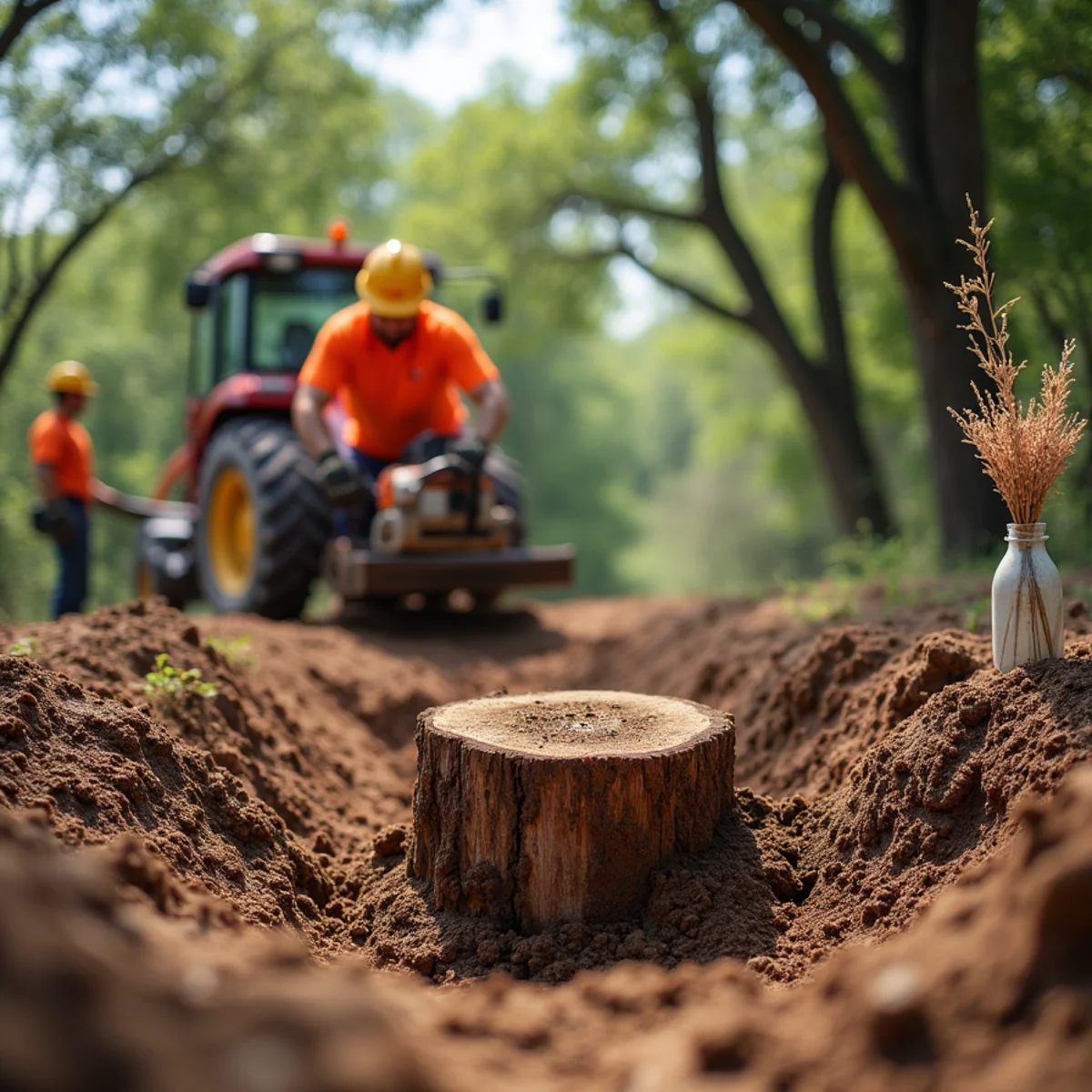 Stump grinding and clean backfill on Brushy Creek property