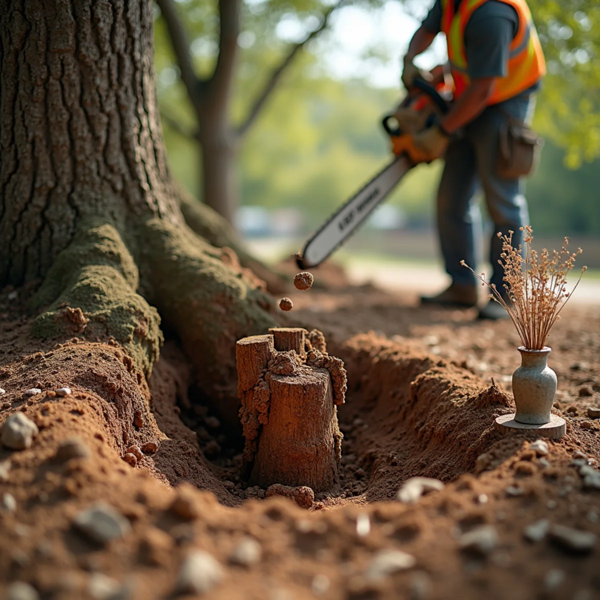 Stump grinding and clean backfill on Cedar Park property