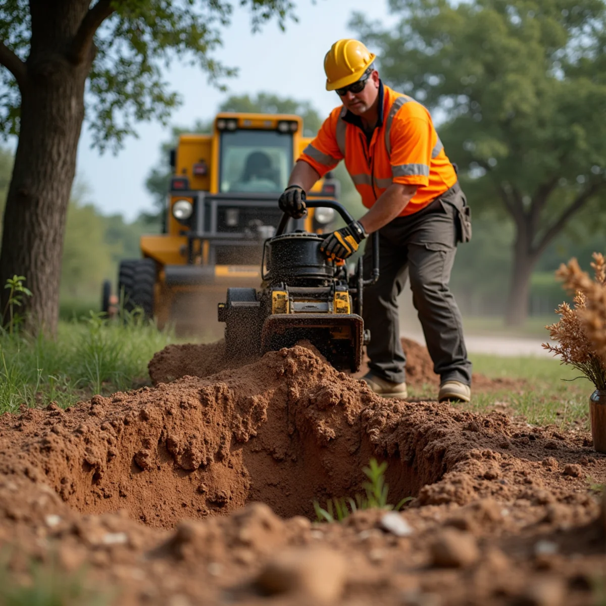 Stump grinding and clean backfill on Hutto property