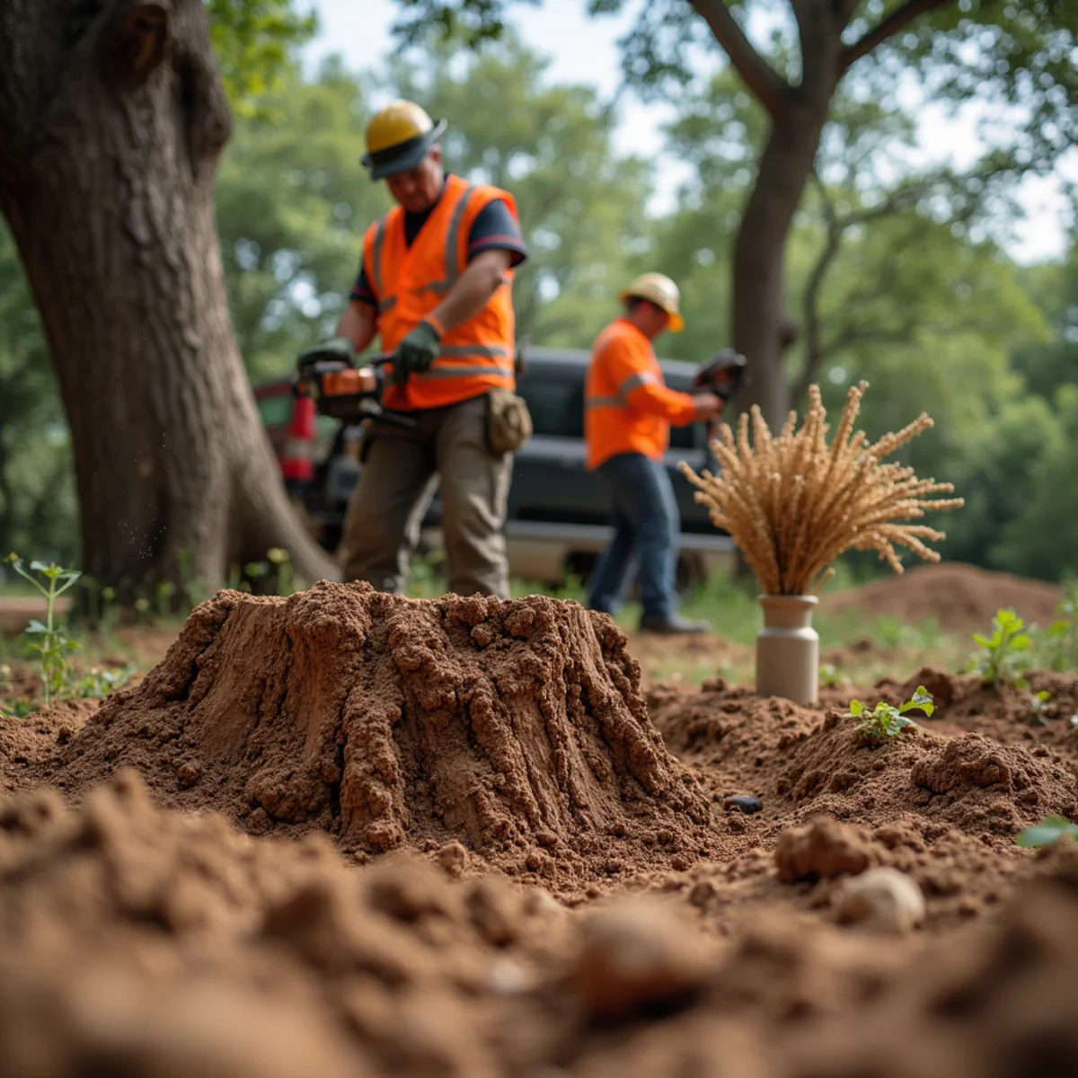 Stump grinding and clean backfill on Lakeway property