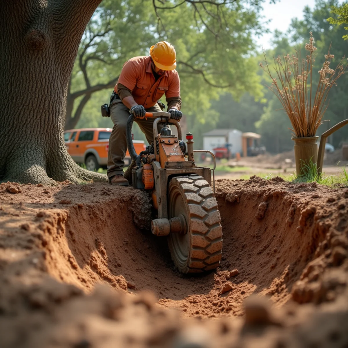 Stump grinding and clean backfill on Round Rock property