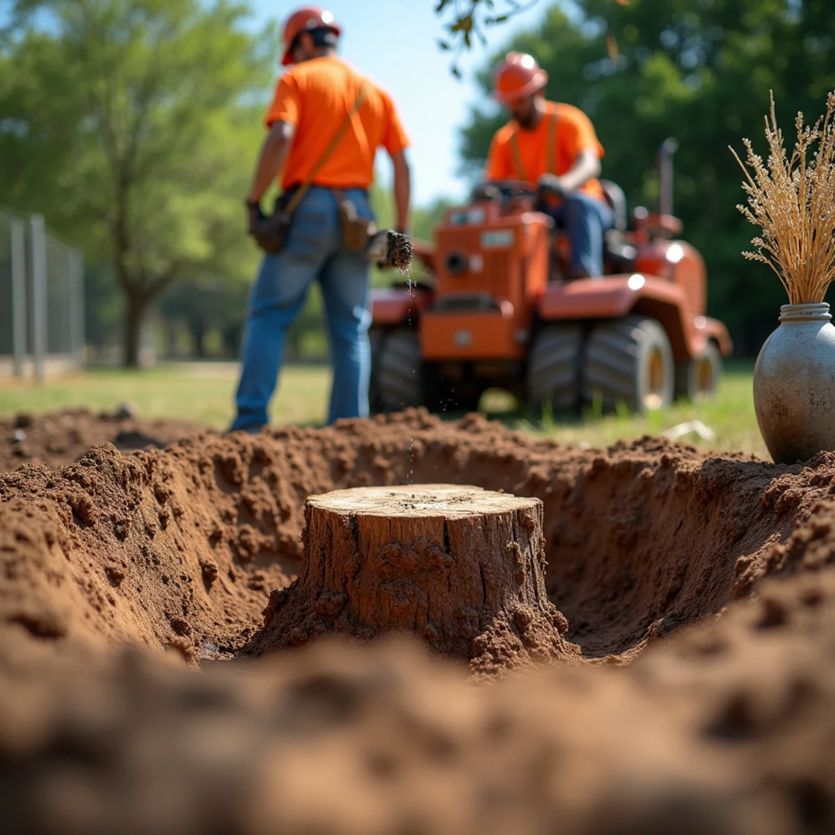 Stump grinding and clean backfill on Sunset Valley property