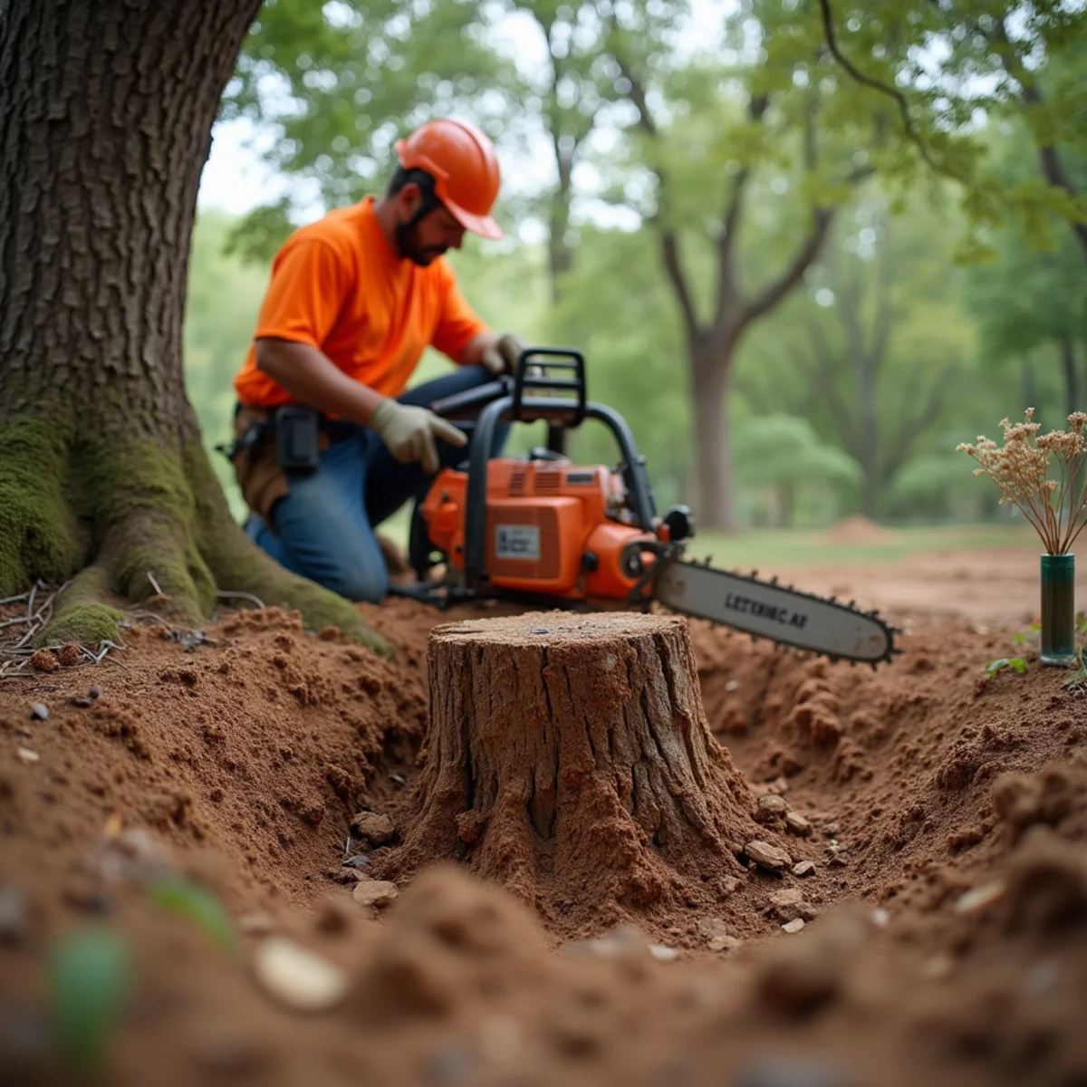 Stump grinding and clean backfill on Travis County property