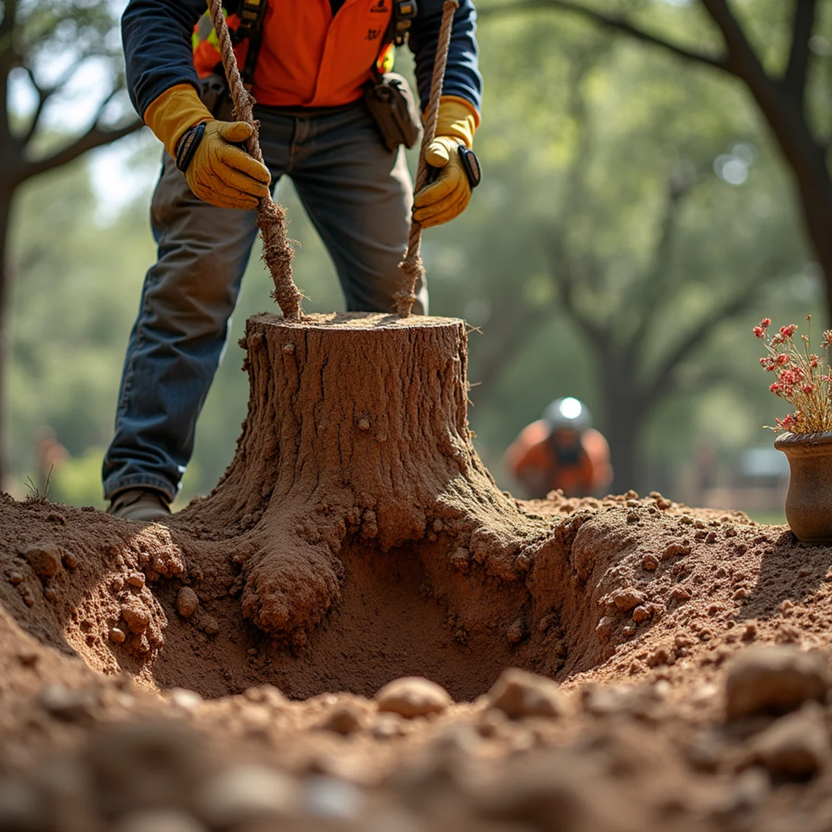 Stump grinding and clean backfill on Wimberley property