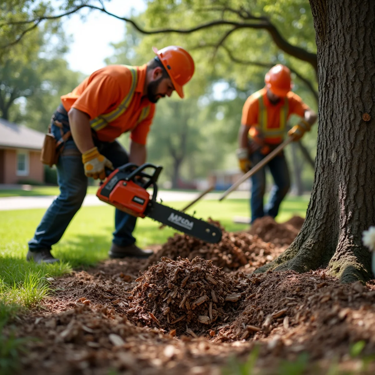 Commercial equipment and processing during stump grinding & stump removal